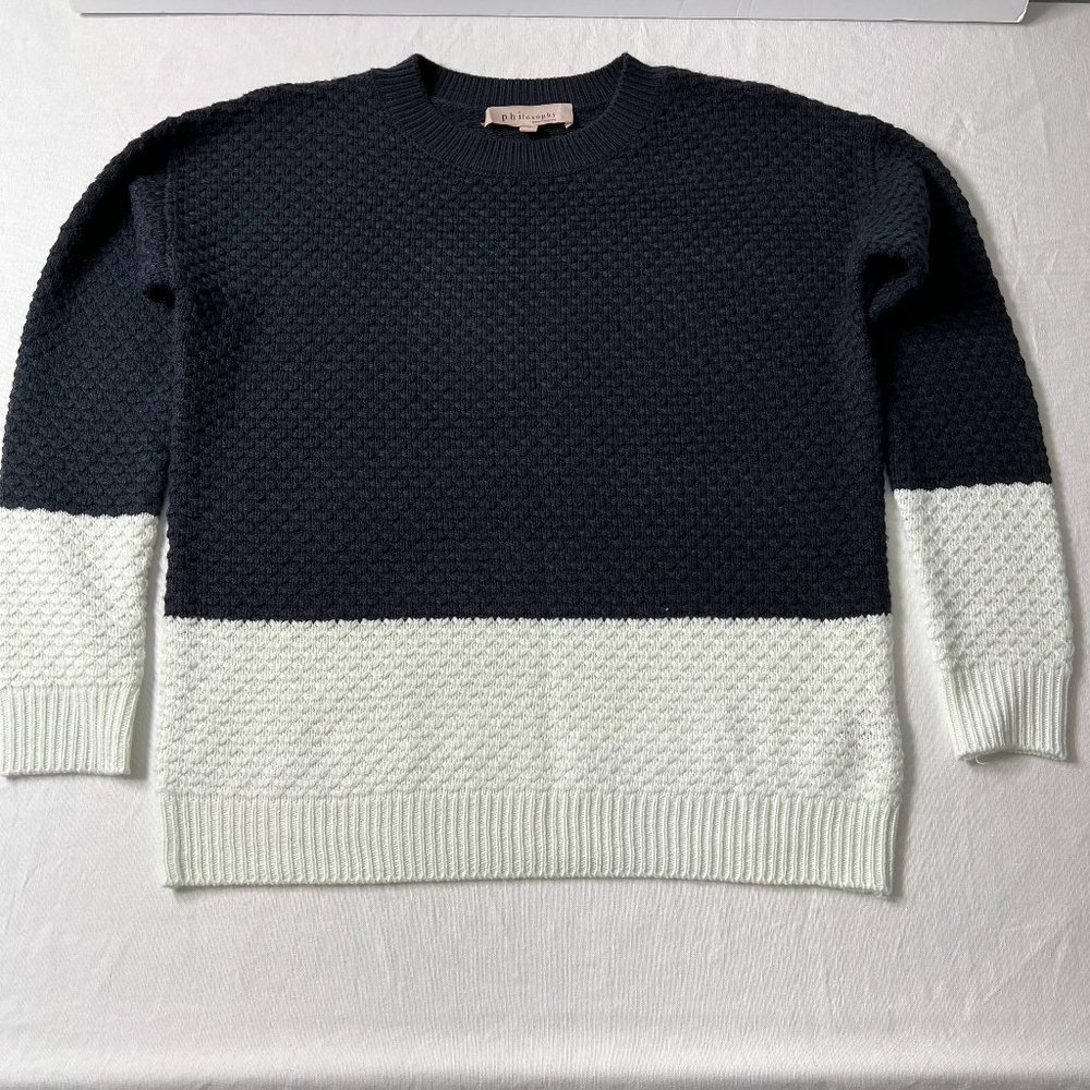 Philosophy Republic Clothing Sweater Small Blue and White Color Block EUC
